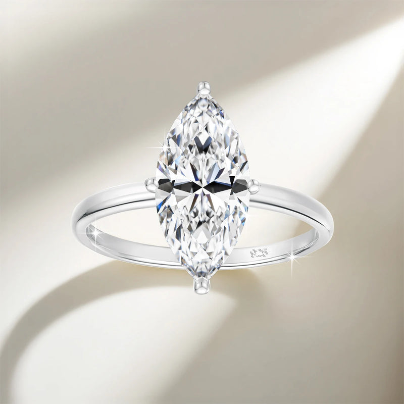 Marquise Cut Moissanite Engagement Ring in Sterling Silver