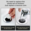 Instructions showing how to replace a bounce core in a pop-up drain filter for sinks and tubs