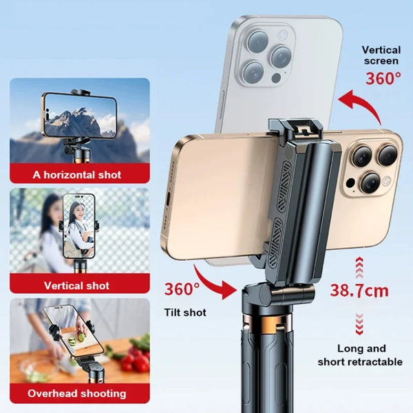 Compact 4-in-1 Selfie Stick with Bluetooth Remote
