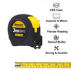 Black ABS measuring tape with a yellow handle and a metal ruler for precise measurement