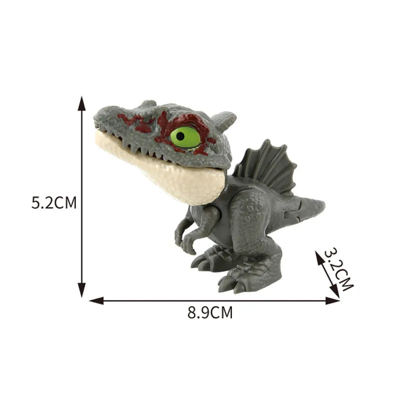 A small, gray interactive finger biting dinosaur toy featuring a Triceratops-like head and body.