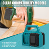 A portable battery organizer for Makita 18V/14.4V power tool batteries shown in green and black.
