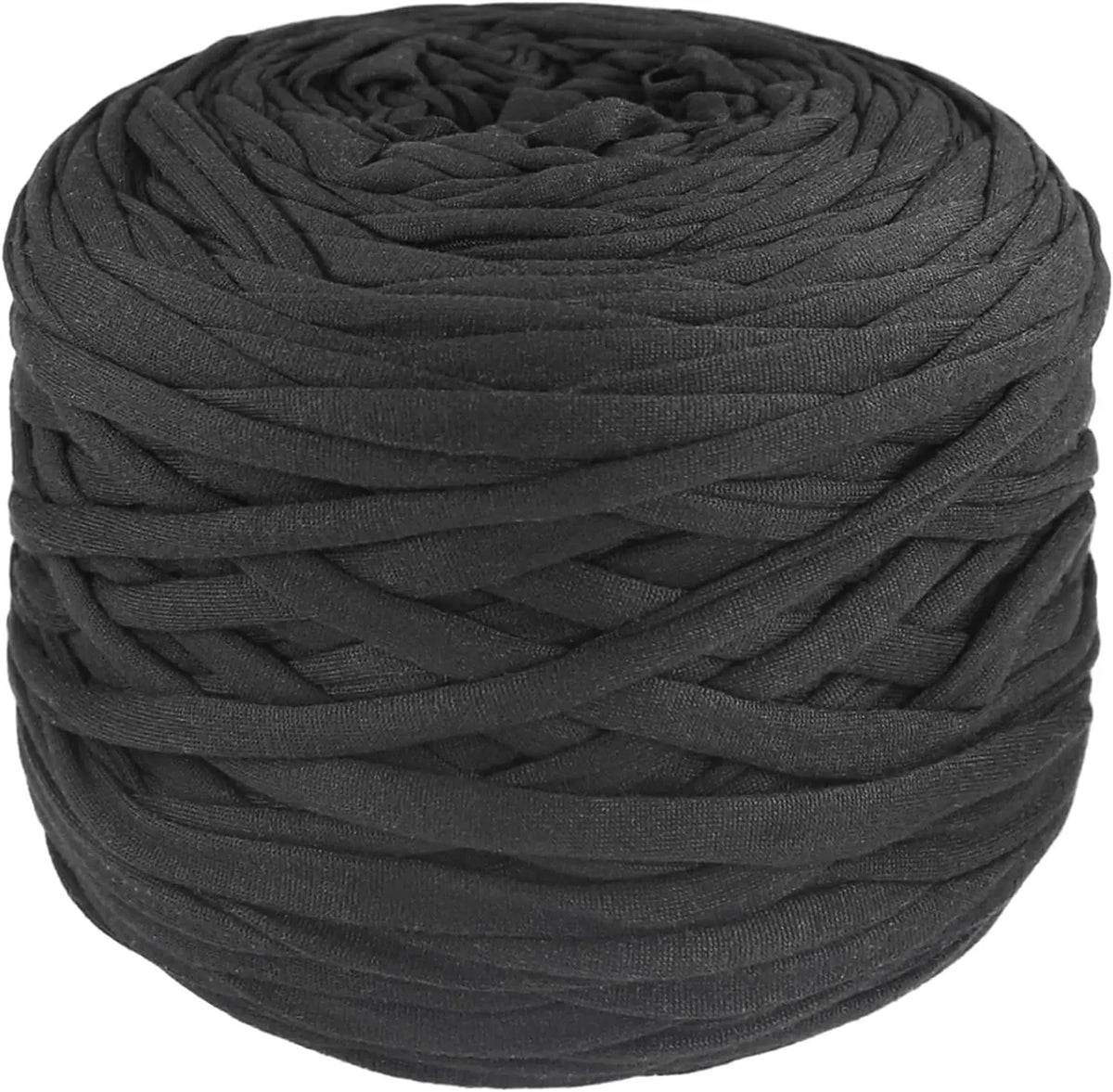 Eine Kugel dicker schwarzer Polyester-Strang, fest aufgewickelt.