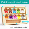 A wooden paint bucket bead maze board with ten colored paint buckets for toddlers