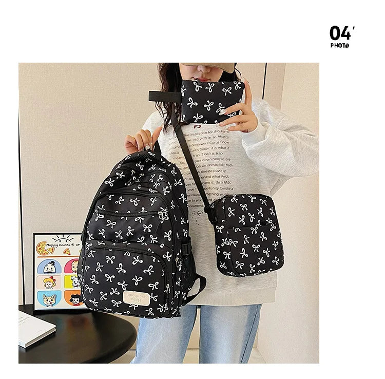 Korean Fashion Bow Print Backpack