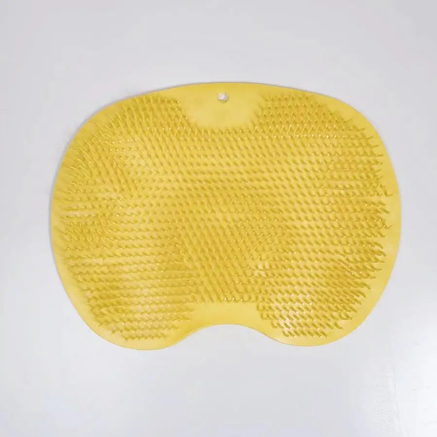 Yellow anti-slip silicone shower scrubber and massage pad for feet and back