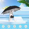 A white suction cup umbrella stand holding a black umbrella, demonstrating UV protection and stability.