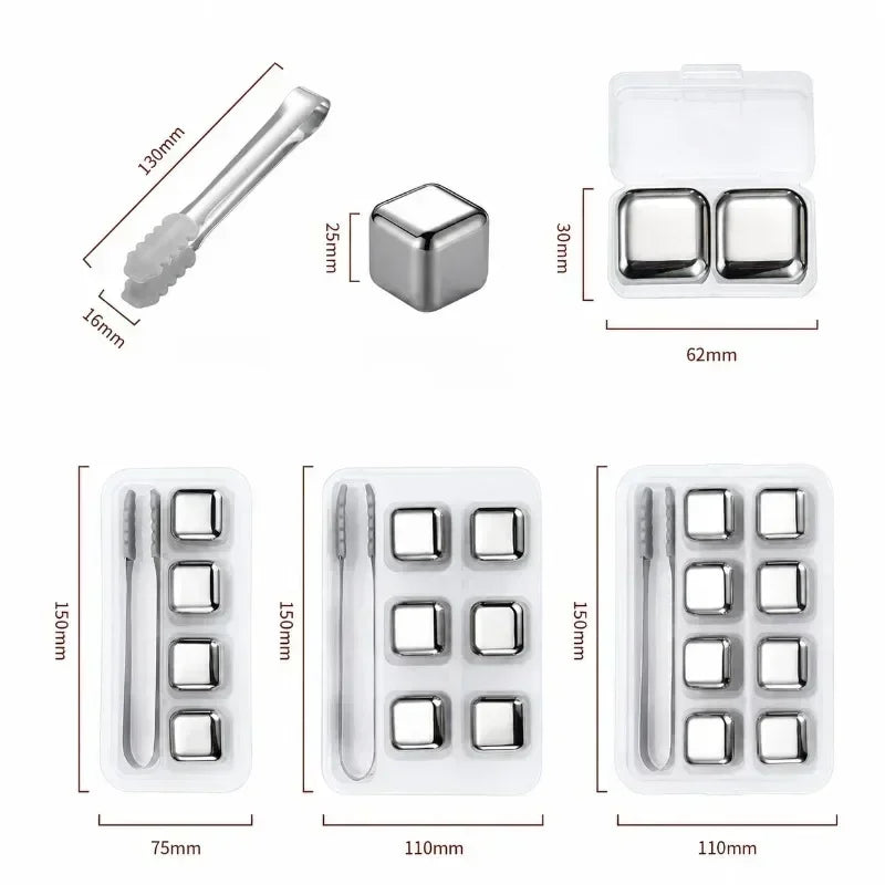 Reusable Stainless Steel Whiskey Stones with Tongs