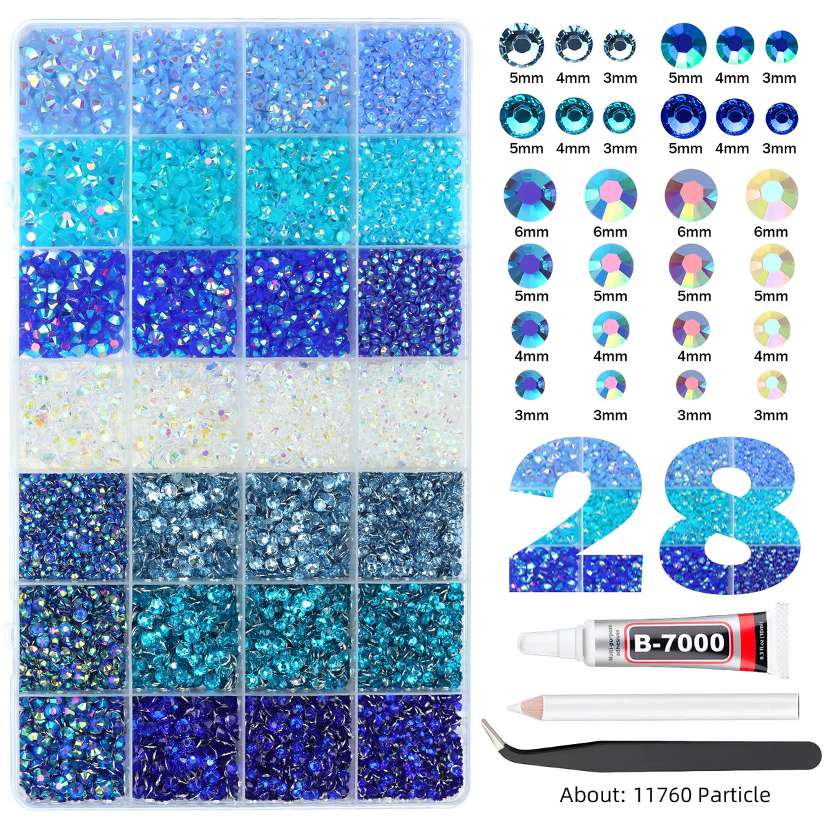Mixed Color Resin Rhinestone Set with AB Finish – 24/28 Grid Flatback Drills for Crafting & Decoration