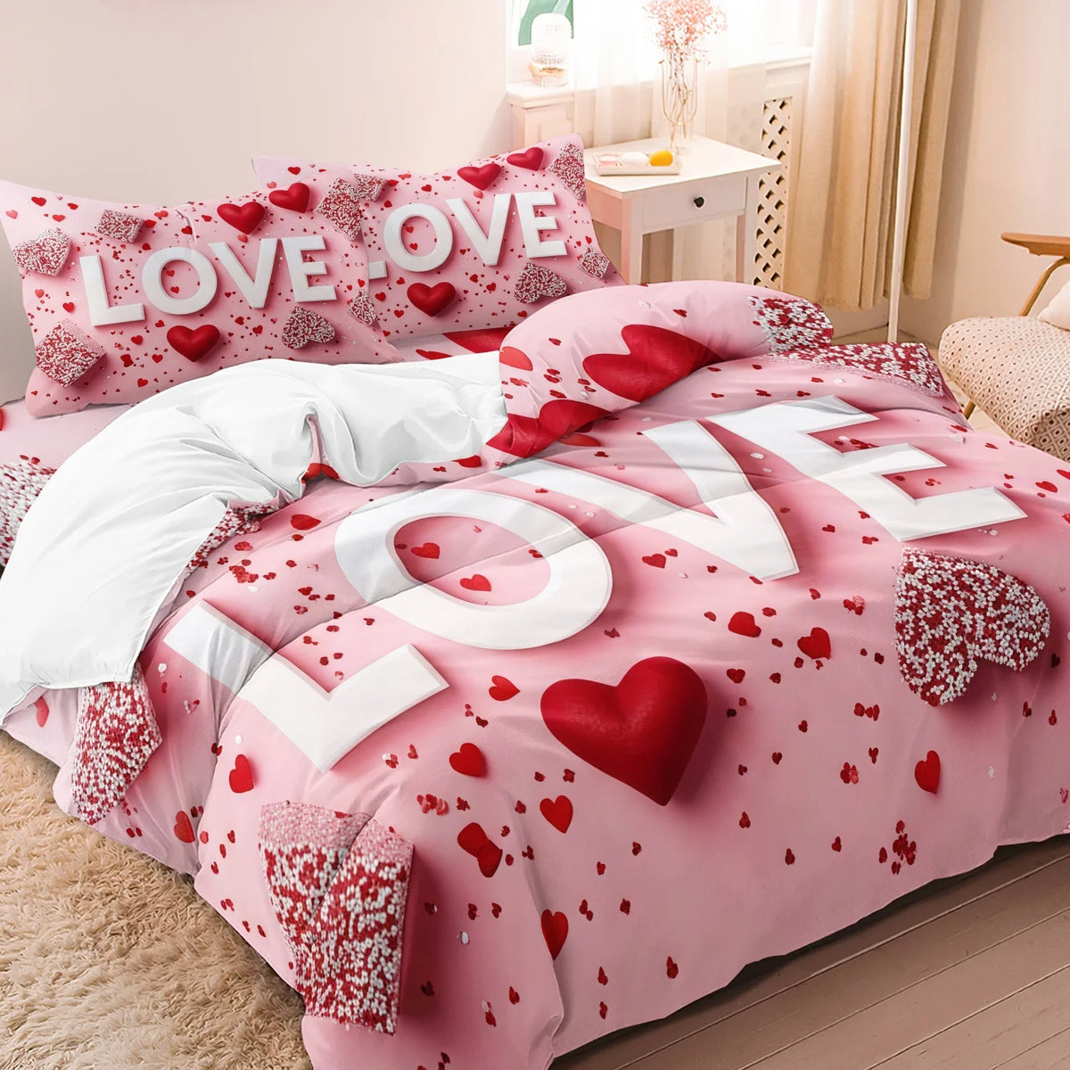 Romantic Red Rose Bedding Set with Duvet Cover and Pillowcases