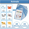 A set of 25 cards featuring animals like dolphins, crabs, raccoons, leopards, and camels.