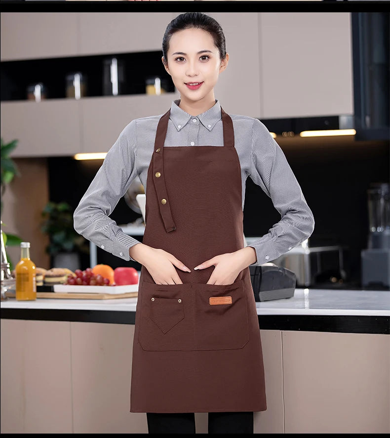 Canvas Cotton Cooking Apron with Adjustable Halter Neck and Large Pockets