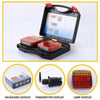 Packaging display, transmitter display, and lamp display of wireless magnetic trailer tail lights with remote transmitter.