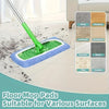 A green mop is being used on a floor with blue mop pads, demonstrating floor mop pads suitable for various surfaces.