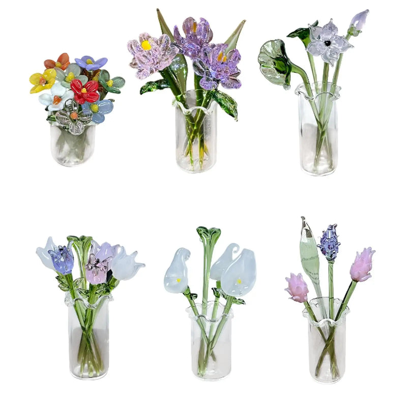 Gläserne Iris-Blumenfigur mit Vase