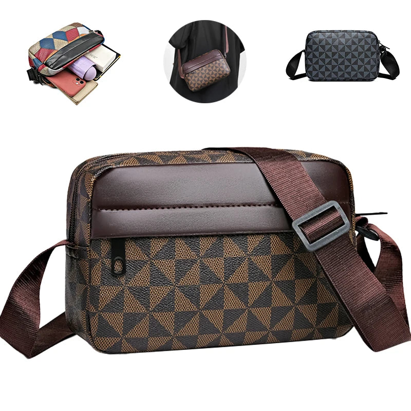 Men's PU Leather Messenger Bag with Plaid Accent