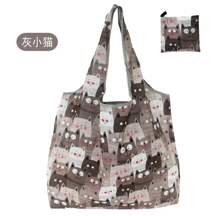Foldable Reusable Shopping Tote with Animal Print Design