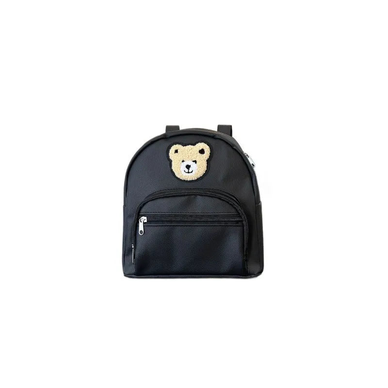 Black embroidered bear stroller organizer bag with a zipper closure