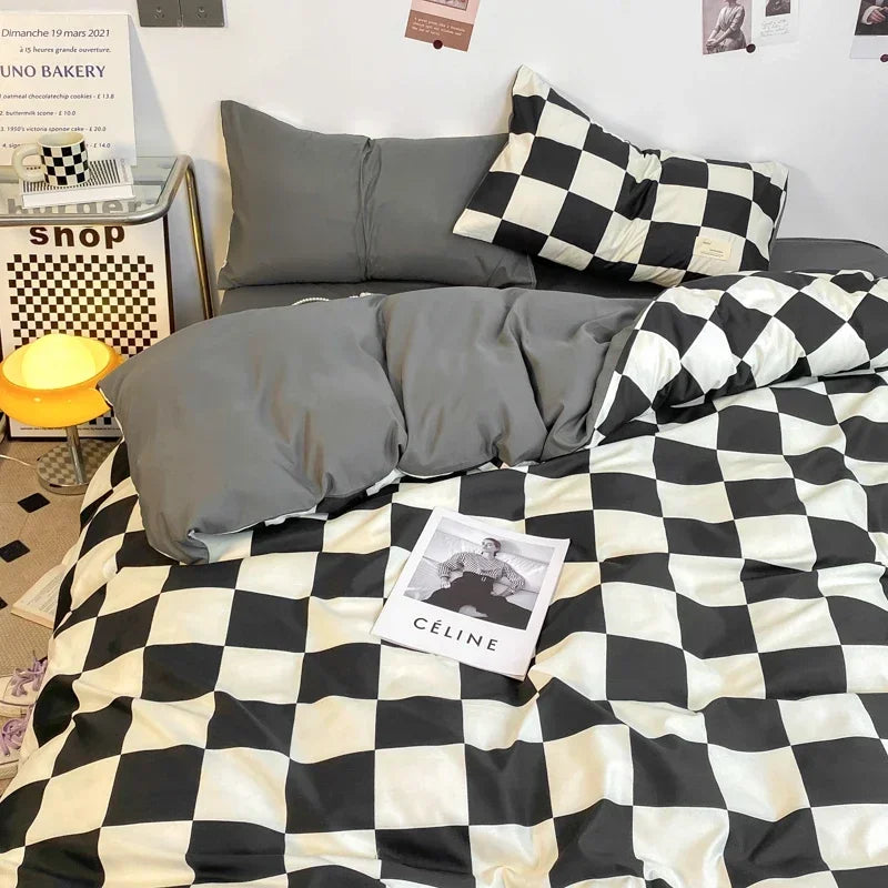 Black and White Plaid Duvet Cover Set with Pillowcases