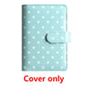 Light blue polka dot PU leather binder wallet with a clear plastic cover and a flap.