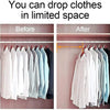 Before and after comparison showing how clothes are dropped in limited space using hanger connectors for wardrobe organizatio