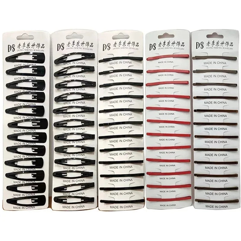 Classic Black Metal Hair Barrettes - Set of 12