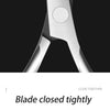 A close-up view of professional stainless steel cuticle nippers with closed blades.