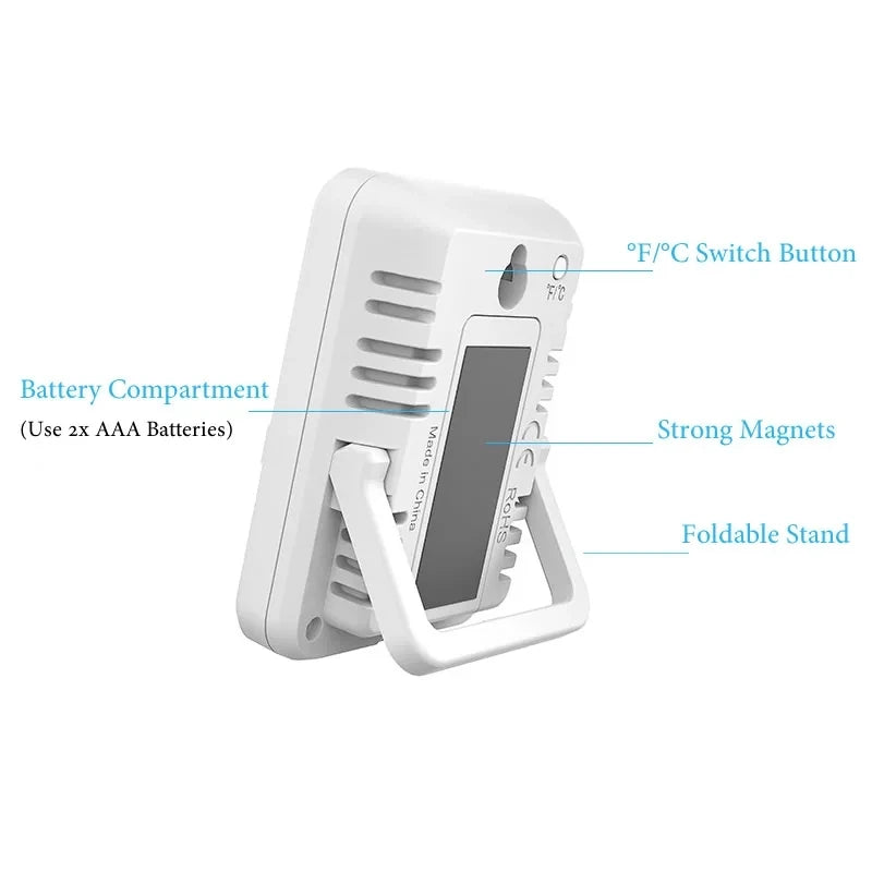 Digital Temperature and Humidity Monitor with Stand, Magnet, and Wall Mount