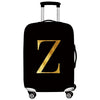 Black rolling suitcase with a gold letter Z print