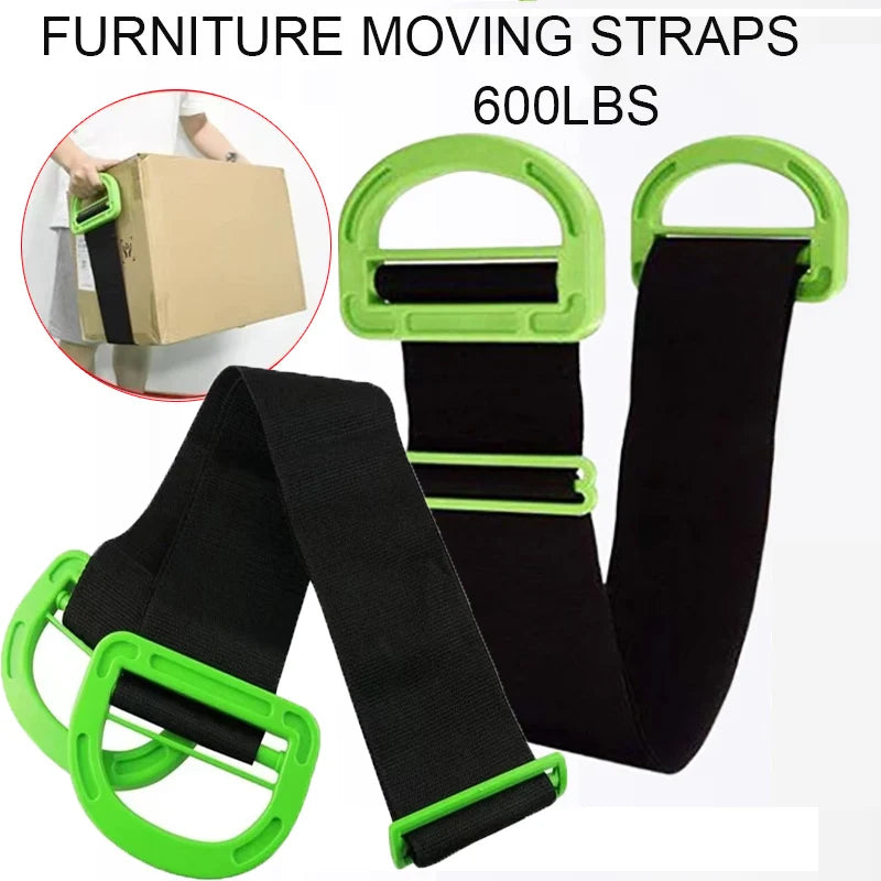 Green furniture moving straps with black fabric and comfort grip handles for moving 600lbs of furniture