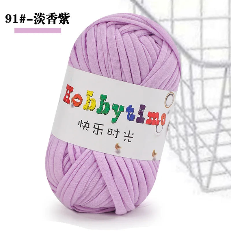 Purple soft T-shirt yarn for crochet and knitting used for making items like baskets and slippers