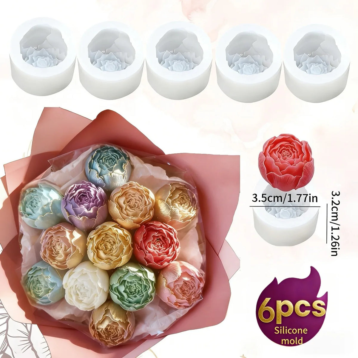 A set of six silicone molds shaped like lotus flowers for resin and craft projects