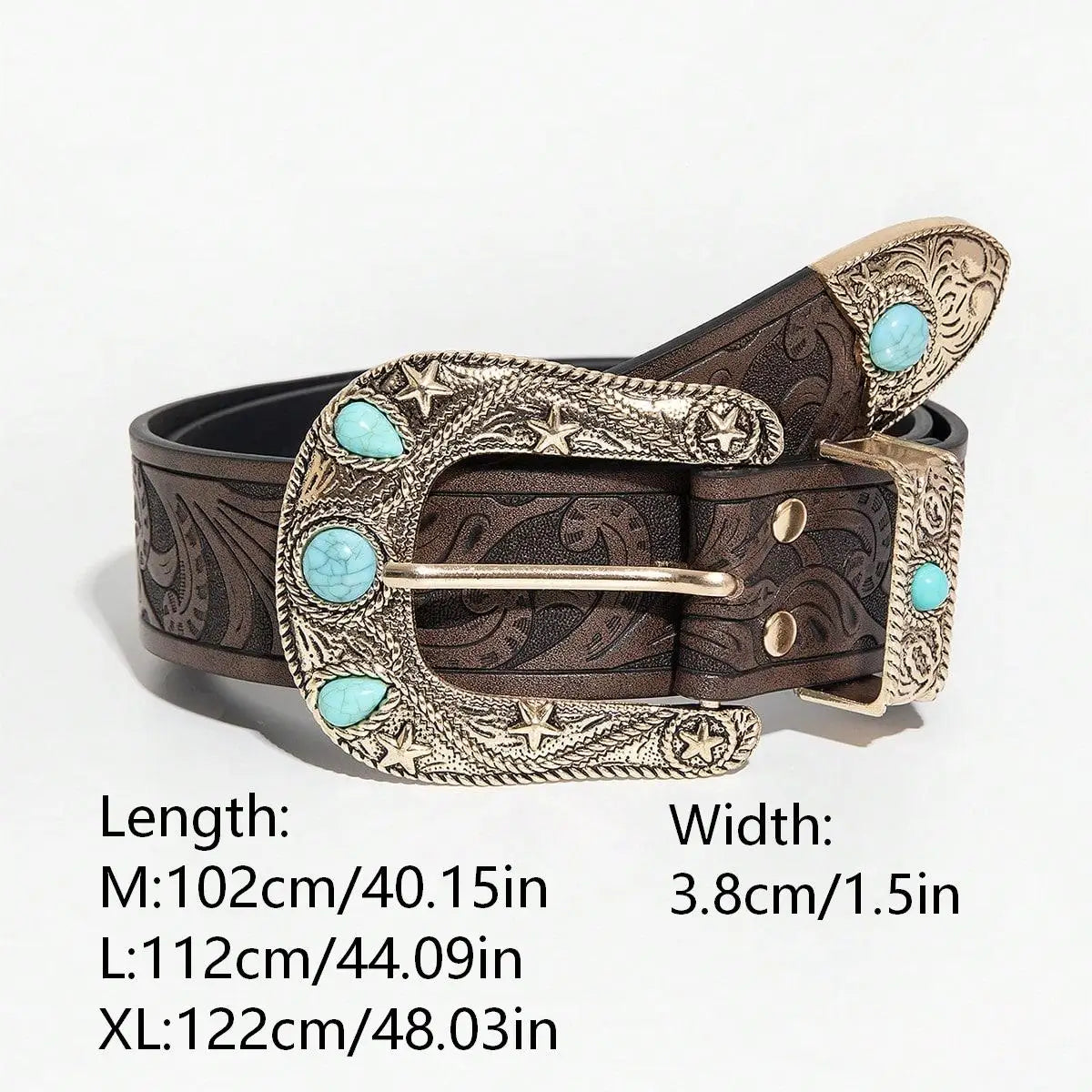 Vintage PU Leather Belt with Carved Buckle for Women