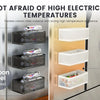 A close-up of a magnetic refrigerator storage rack made of painted carbon steel material showing various sized compartments.