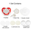 A set containing a sparkling rhinestone pacifier, chain clip, pacifier cover, and various adhesive discs.