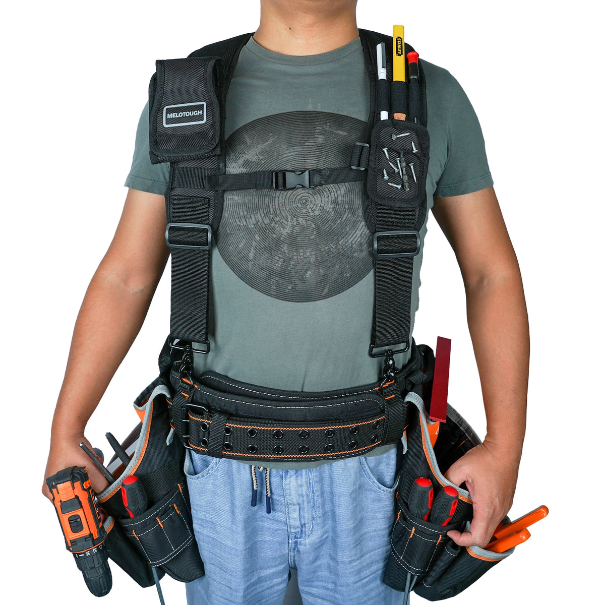 Heavy-Duty Padded Tool Belt Suspenders with Detachable Phone Holder