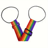 Reusable elastic luggage strap featuring a rainbow color pattern and buckle.