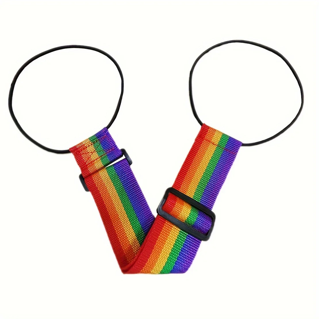 Reusable elastic luggage strap featuring a rainbow color pattern and buckle.
