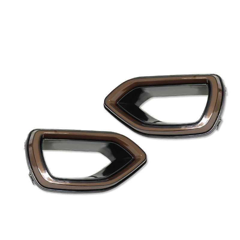 A pair of aftermarket switchback LED front grille lights for a Dodge Charger.