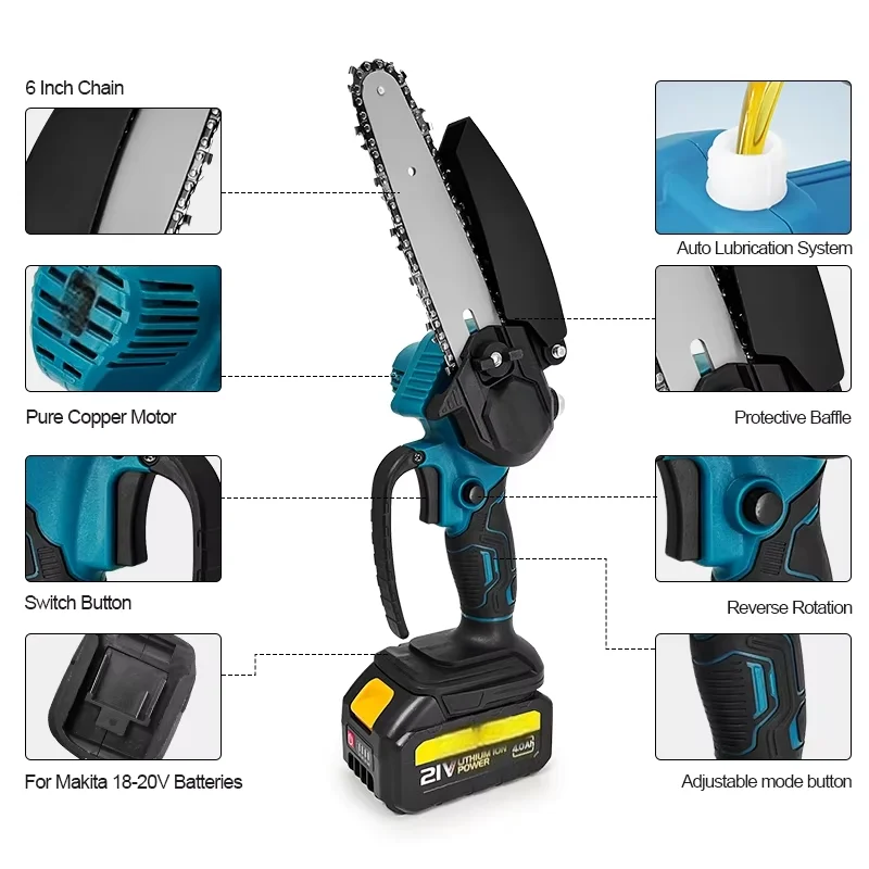 6-Zoll Akku-Minikettensäge für 18V-Akkus