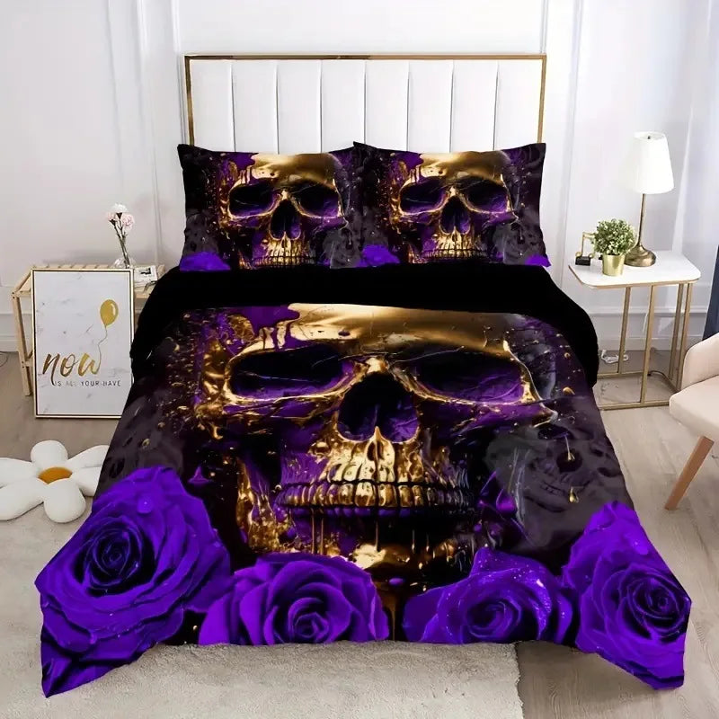 Gothic Skull & Damask Comforter Cover Set