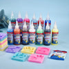 A collection of colorful DIY 3D water elf craft kits featuring various colored bottles and corresponding molds.