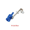 A silver exhaust turbine whistle with a blue fitting and mounting hardware.