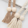Handwoven Boho Curtain Tiebacks with Wooden Beads
