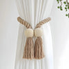 Handwoven Boho Curtain Tiebacks with Wooden Beads