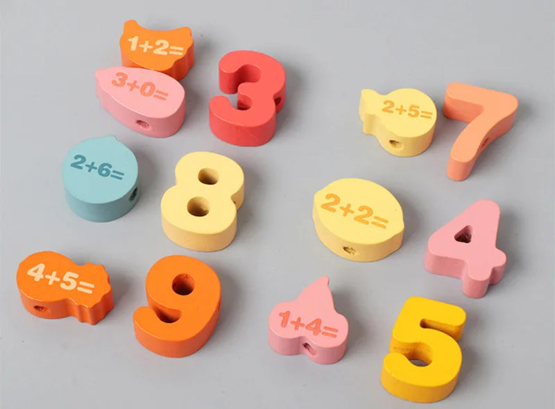 Wooden Lacing Beads Set for Kids with Animal, Fruit, Letter & Number Shapes