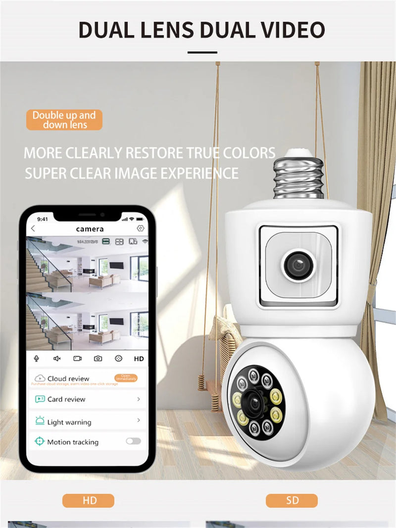 Smart WiFi Dual-Lens Security Camera Bulb, E27 Base