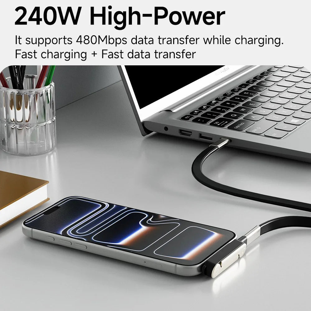 USB-C to USB-C Adapter with Foldable Phone Stand – 240W Fast Charging & Data Transfer