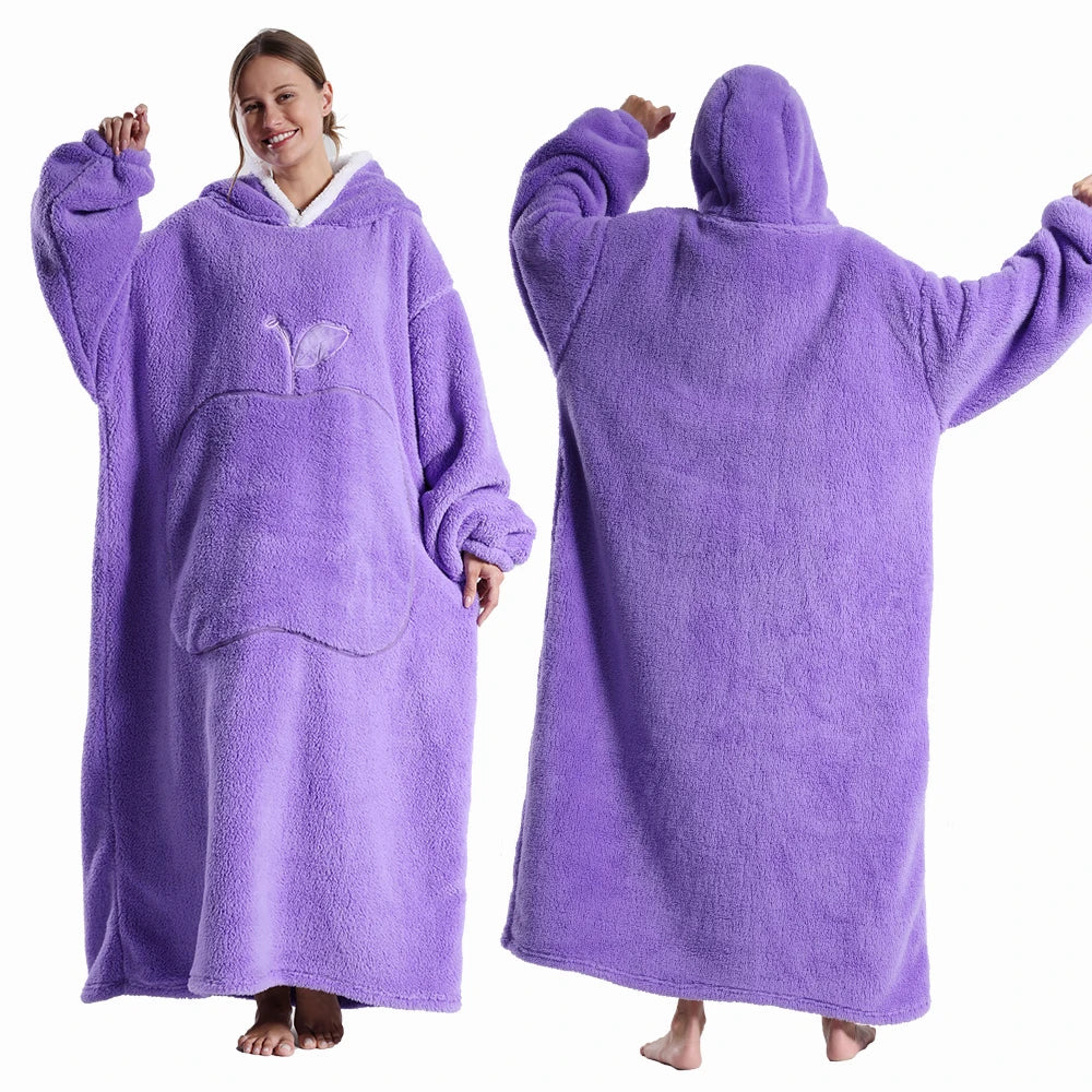 Oversized Wearable Fleece Blanket Hoodie with Sleeves