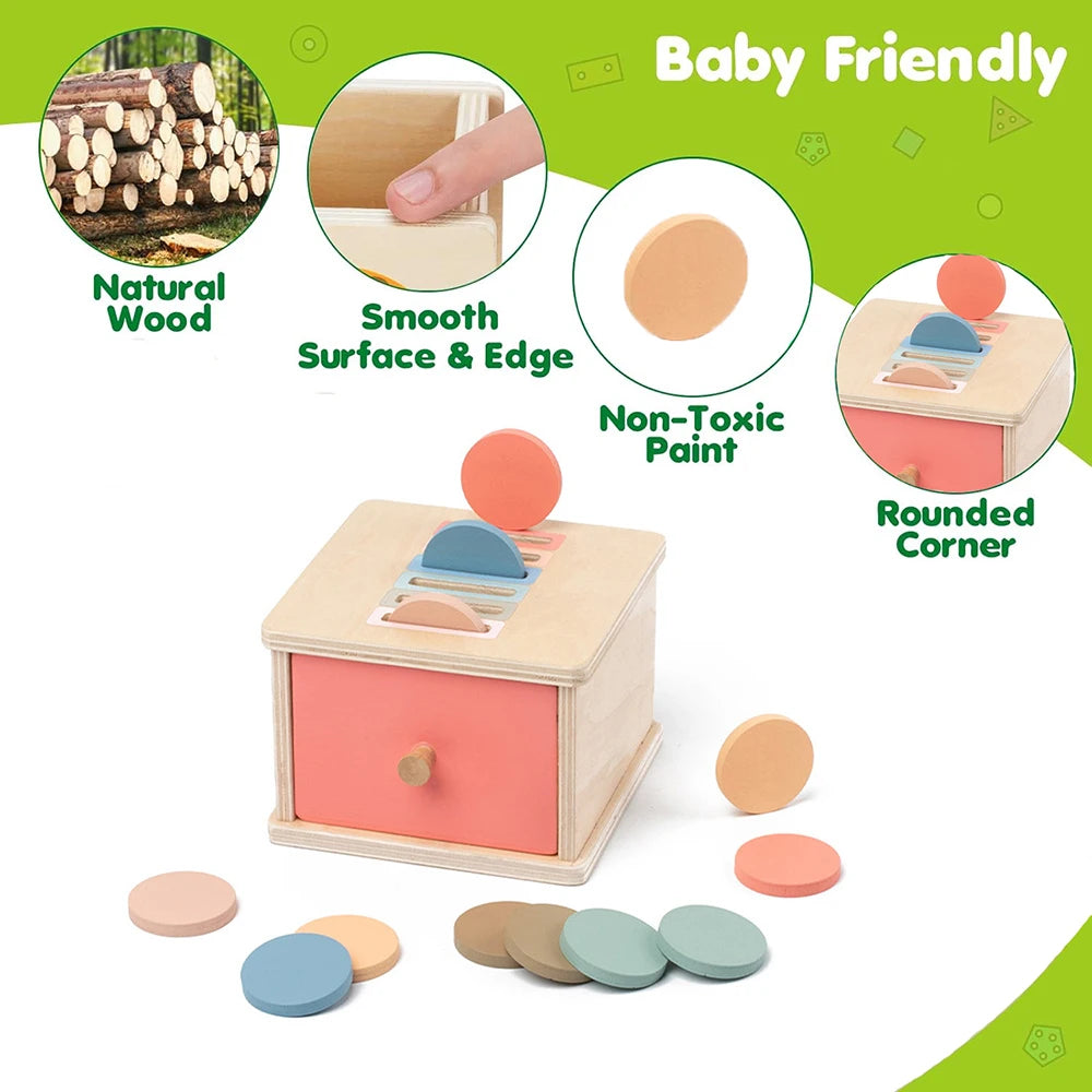 Montessori 4-in-1 Wooden Color Sorting & Shape Matching Box for Toddlers